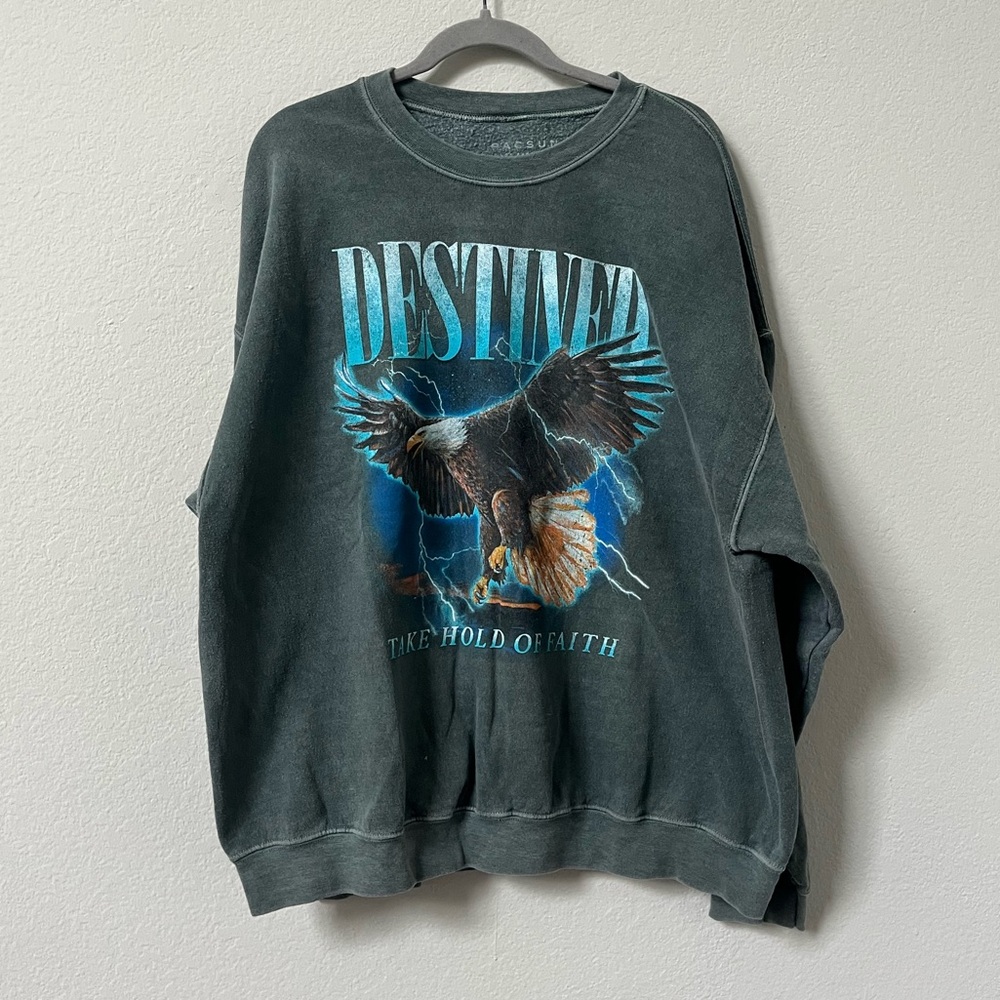 Pacsun Destined Eagle Graphic Sweatshirt - Teal & Black